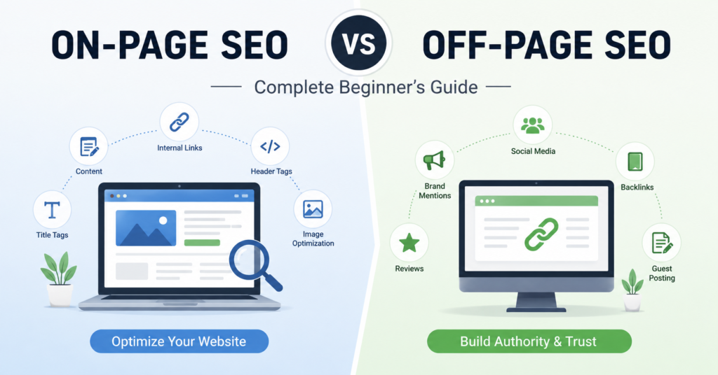 On-Page SEO vs Off-Page SEO: Complete Beginner's Guide on page seo vs off page seo